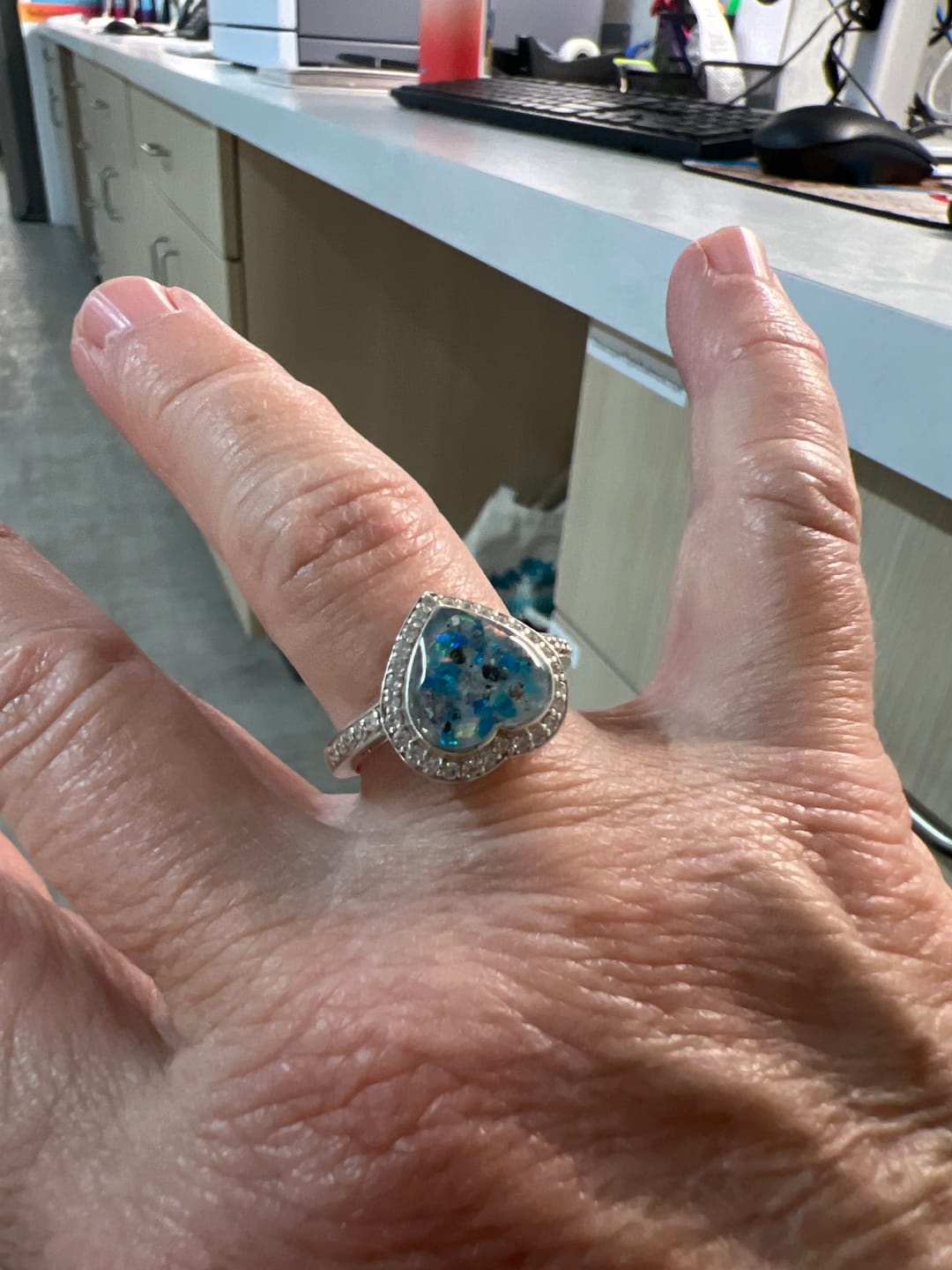 Customer photo review of Bedazzled Heart Cremation Ring