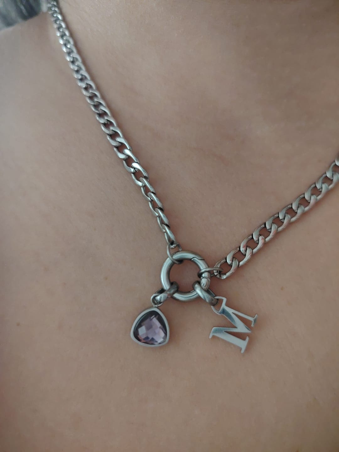 Customer photo review of Letter & birthstone necklace silver