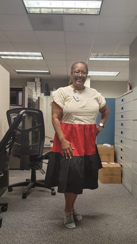 Customer photo review of Color Block Fluttered Sleeve Dress- Red/Black