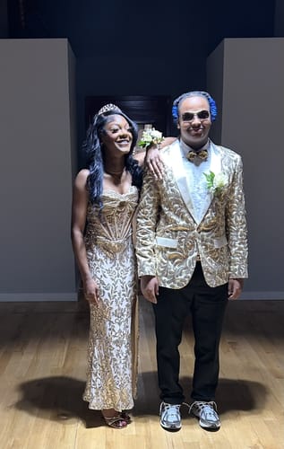 Customer photo review of Men's Exquisite Shawl Lapel Floral Sequin Champagne Tuxedo Jacket