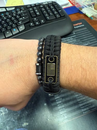 Customer photo review of Never Forgotten Black Paracord Bracelet With Matching Keychain