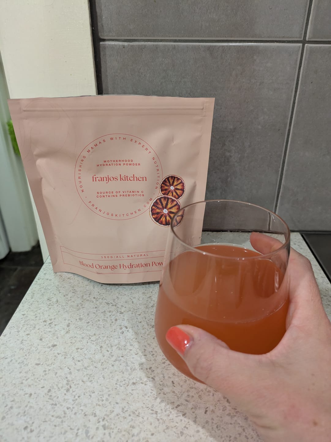 Customer photo review of Motherhood Hydration Powder - Blood Orange