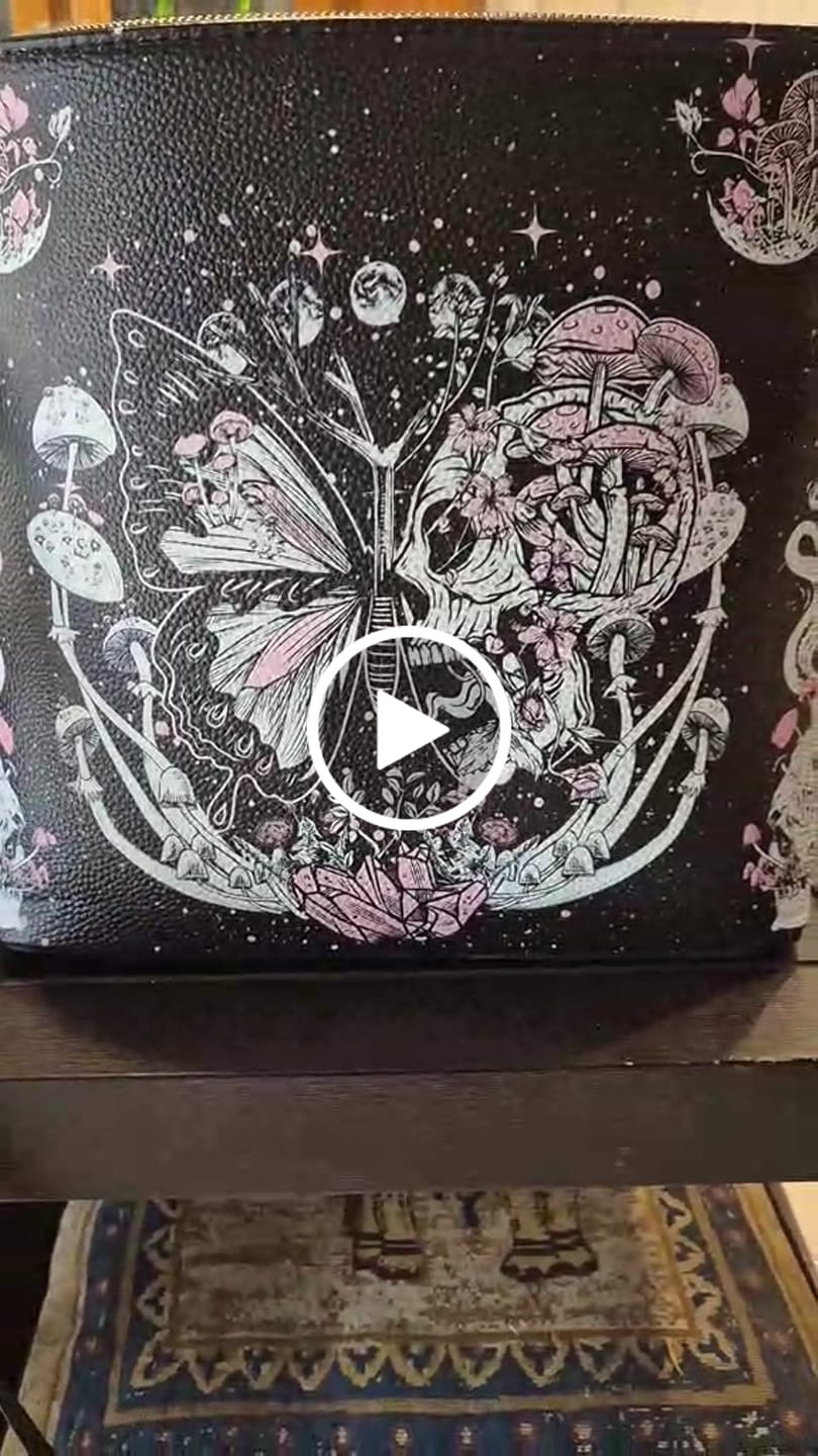 Customer video review of Tarot Skull Butterfly Print - Bucket Bag