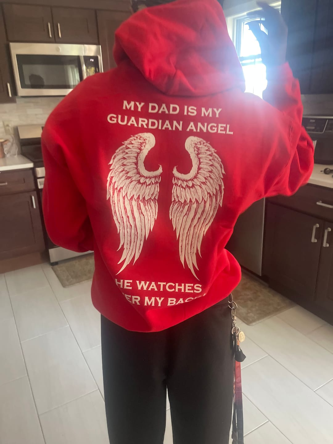 Customer photo review of My Dad Is My Guardian Angel Hoodie