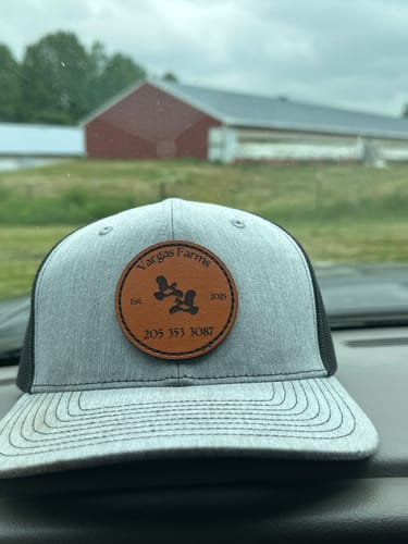 Customer photo review of Custom Leather Patch Hats Richardson 112 Laser Engraved