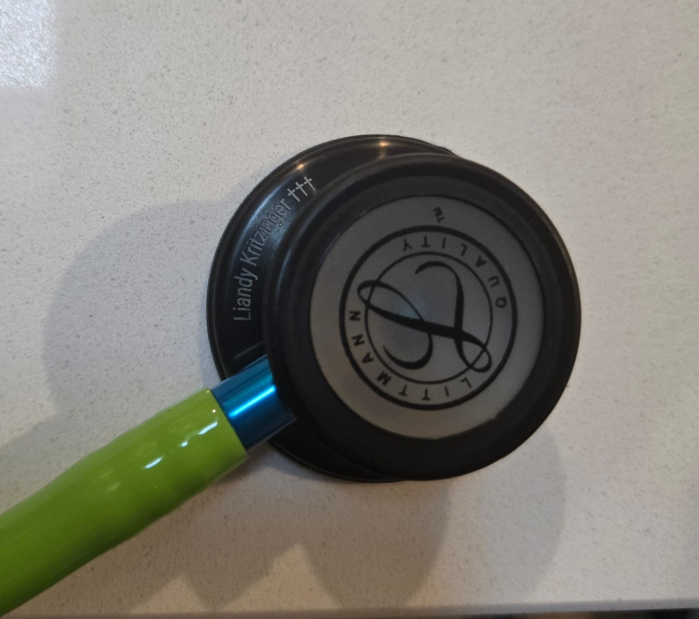 Customer photo review of Littmann Classic III Monitoring Stethoscope: Smoke & Lime Green - Blue Stem 5875