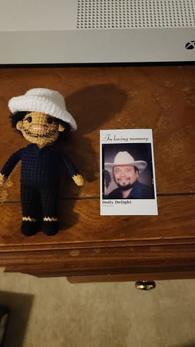Customer photo review of Dolly® Personalized Crochet Doll with Photo Card