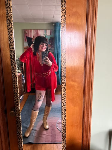 Customer photo review of Cherry Bomb Fringe Romper