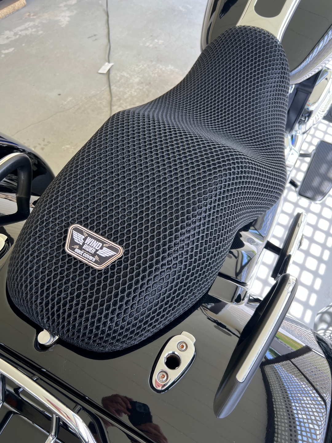 Wind Rider mesh seat cover on a Harley Davidson Freewheeler