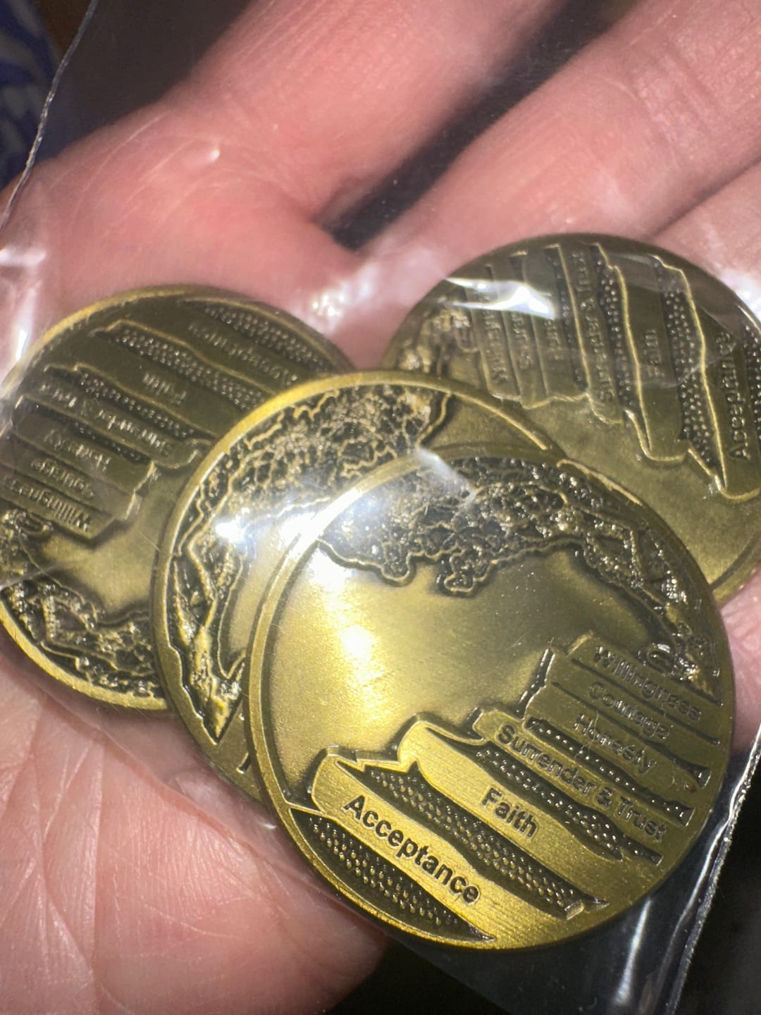 Customer photo review of Wisdom Tree 12 Steps/Principles AA Bronze Recovery Medallion