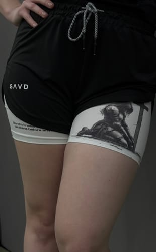 Customer photo review of 'Warrior's Prayer' Women's Performance Shorts