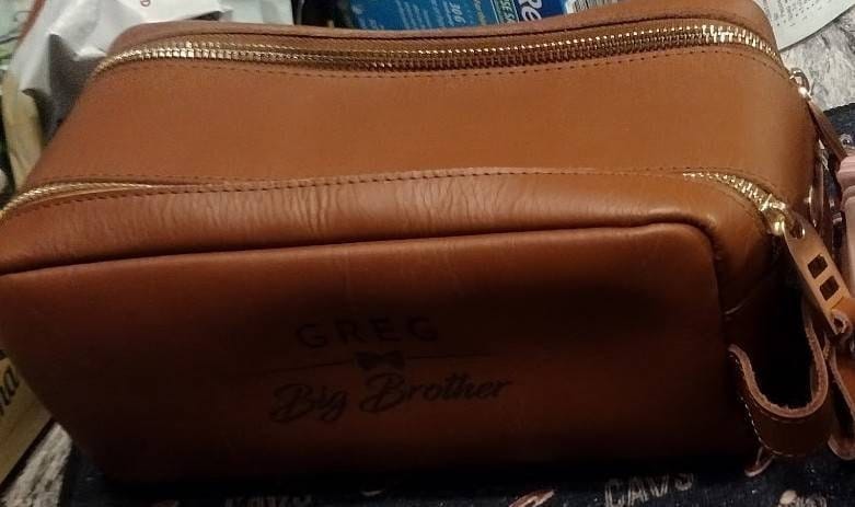 Customer photo review of Personalized Leather Toiletry Bag / Dopp Kit for Men