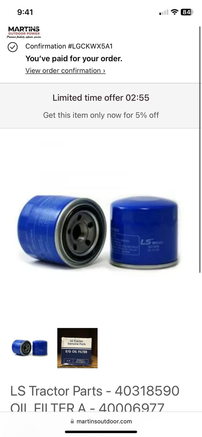 Customer photo review of LS Tractor Parts - 40318590 OIL FILTER A - 40006977