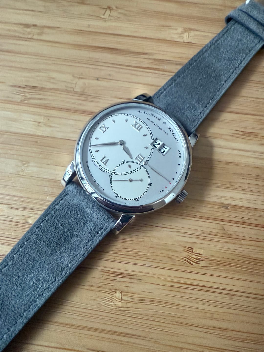 Customer photo review of Italian Suede Leather Watch Strap - Light Grey