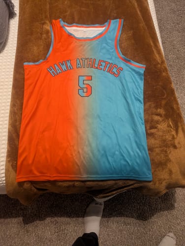 Customer photo review of Custom Pink Blue Black-Pink Gradient Fashion Tops Bull Basketball Jersey