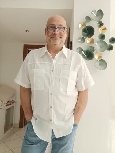 Customer photo review of Chemise à manches courtes en coton et lin avec poches poitrine pour hommes