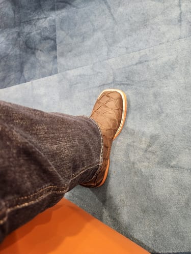Customer photo review of Matte Brown Pirarucu Leather Boots - Square Toe