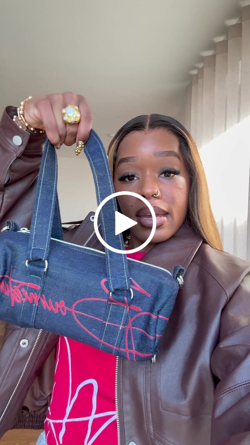 Customer video review of Script Denim Mini Duffle
