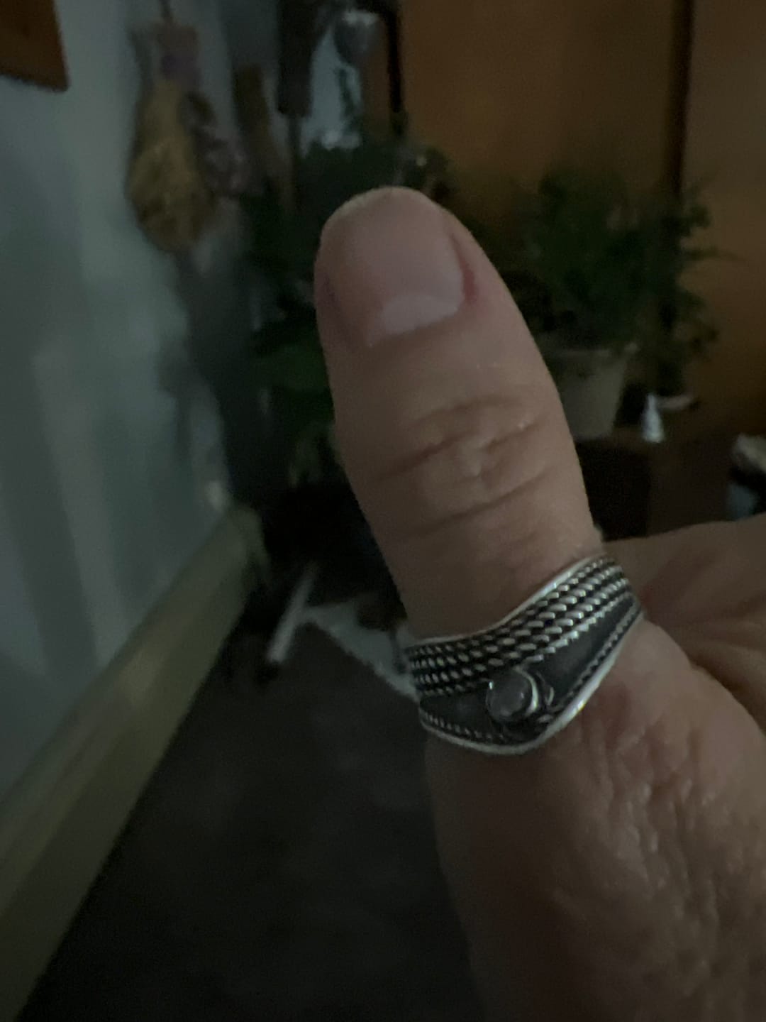 Customer photo review of Chevron Thumb Ring with Moonstone Sterling Silver