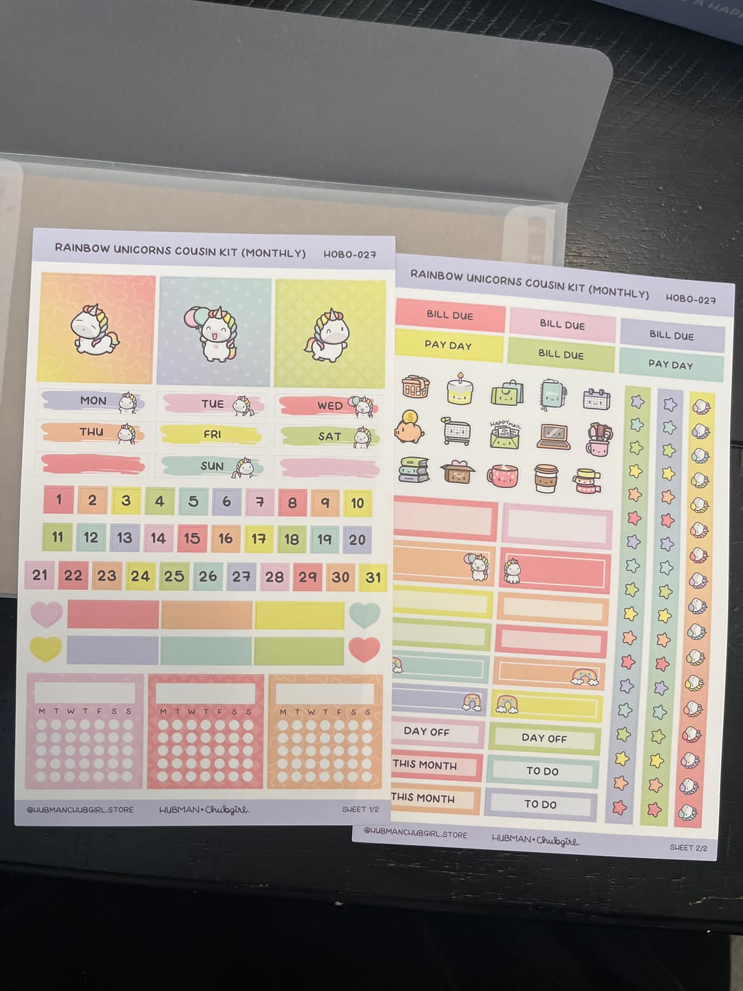 Customer photo review of Rainbow Unicorns Theme Hobonichi Cousin Monthly Kit (Set of 2)