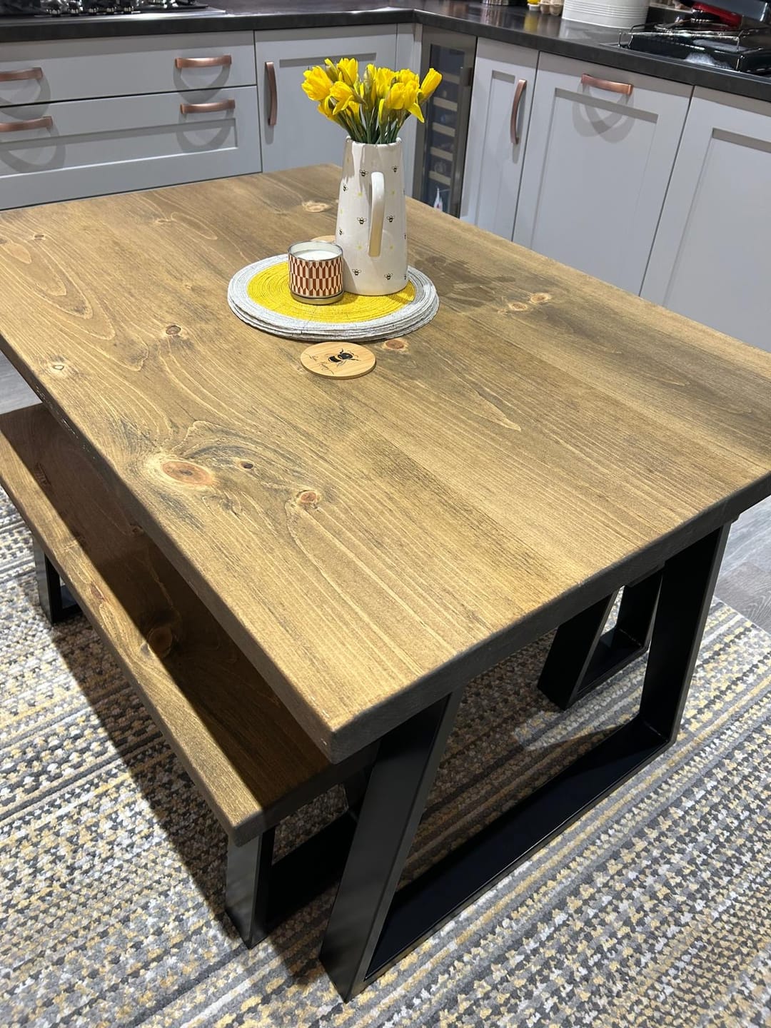 Customer photo review of Industrial Dining Table with Trapezium Leg - Smoked Oak