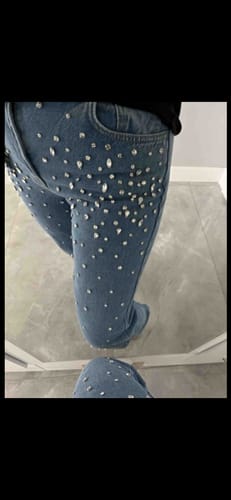Customer photo review of Starry Streak Rhinestone Embellished Wide Leg Jeans
