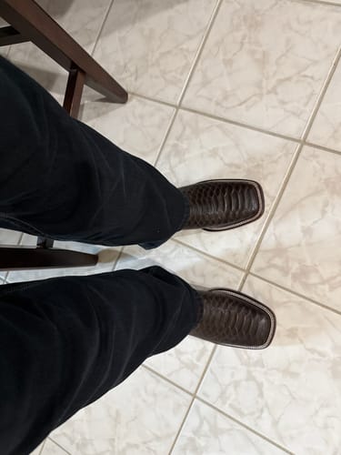 Customer photo review of Matte Brown Python Leather Boots - Square Toe
