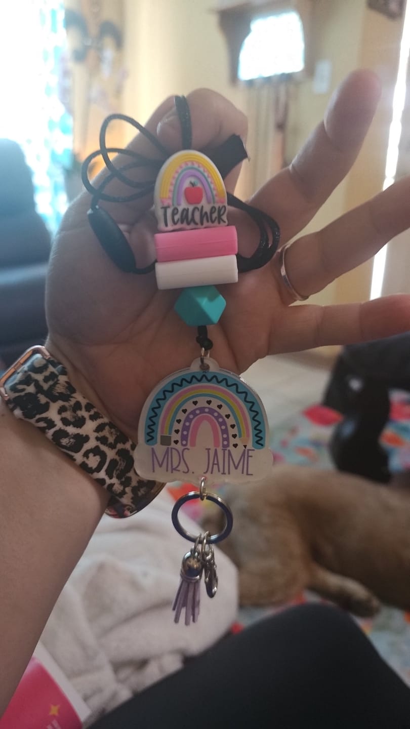 Customer photo review of Teacher Rainbow Printed Shape Acrylic Lanyard