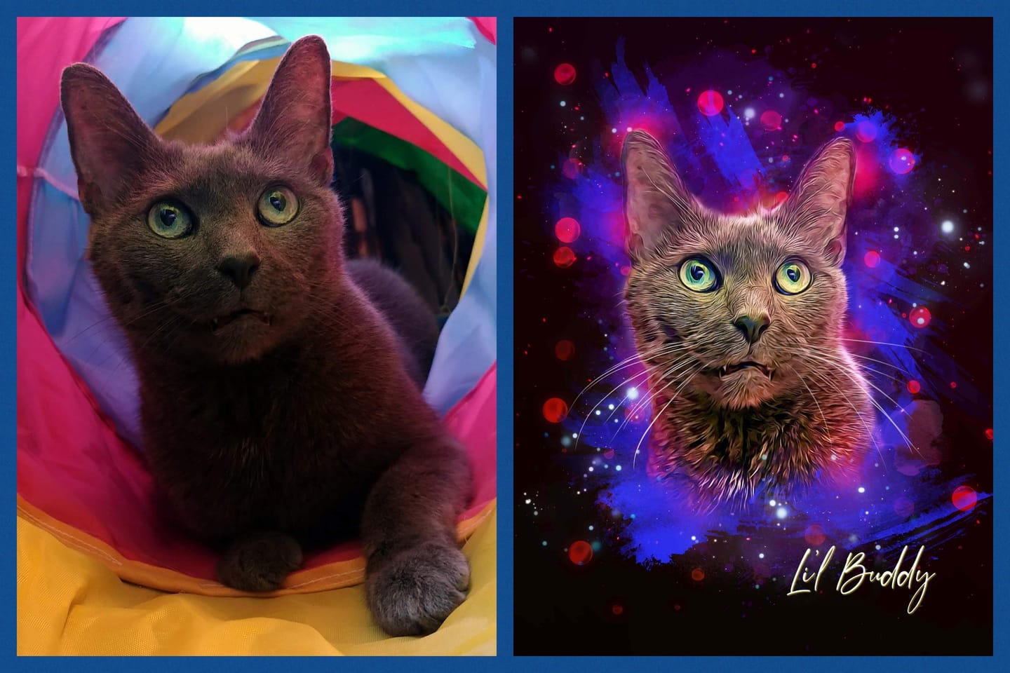 Customer photo review of Custom Neon Watercolor Pet Portrait – Aesthetic Neon Style (AN)
