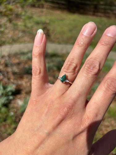 Customer photo review of 3-Stone Green Pear CZ Ring in Sterling Silver 0.8ct
