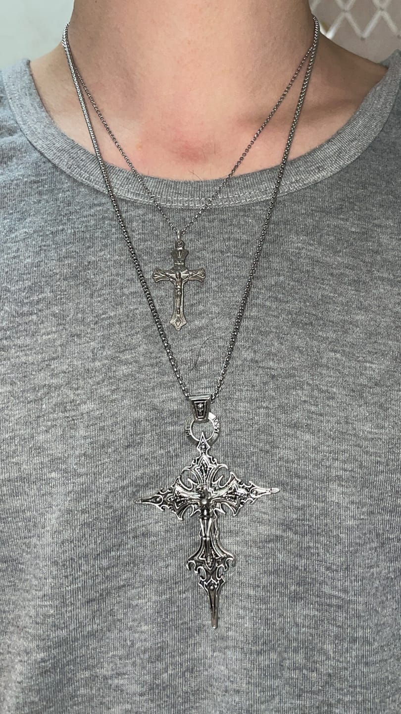 Customer photo review of Spire Cross Necklace