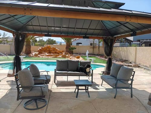 Customer photo review of HOMREST Patio Furniture Sets 5 PCS Outdoor Metal Conversation Sets with 2-Seat Sofa for Garden, Deck and Poolside, Gray