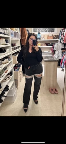 Customer photo review of Charlotte- Rhinestone Embellished Cargo Jeans