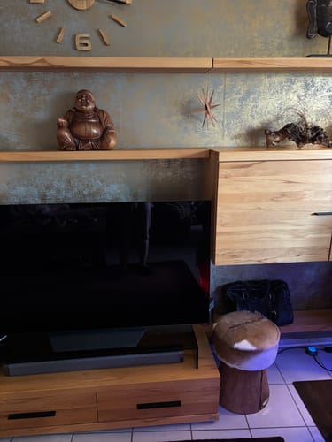 Customer photo review of Wurzelholz Hocker KANZA mit Ziegenfell