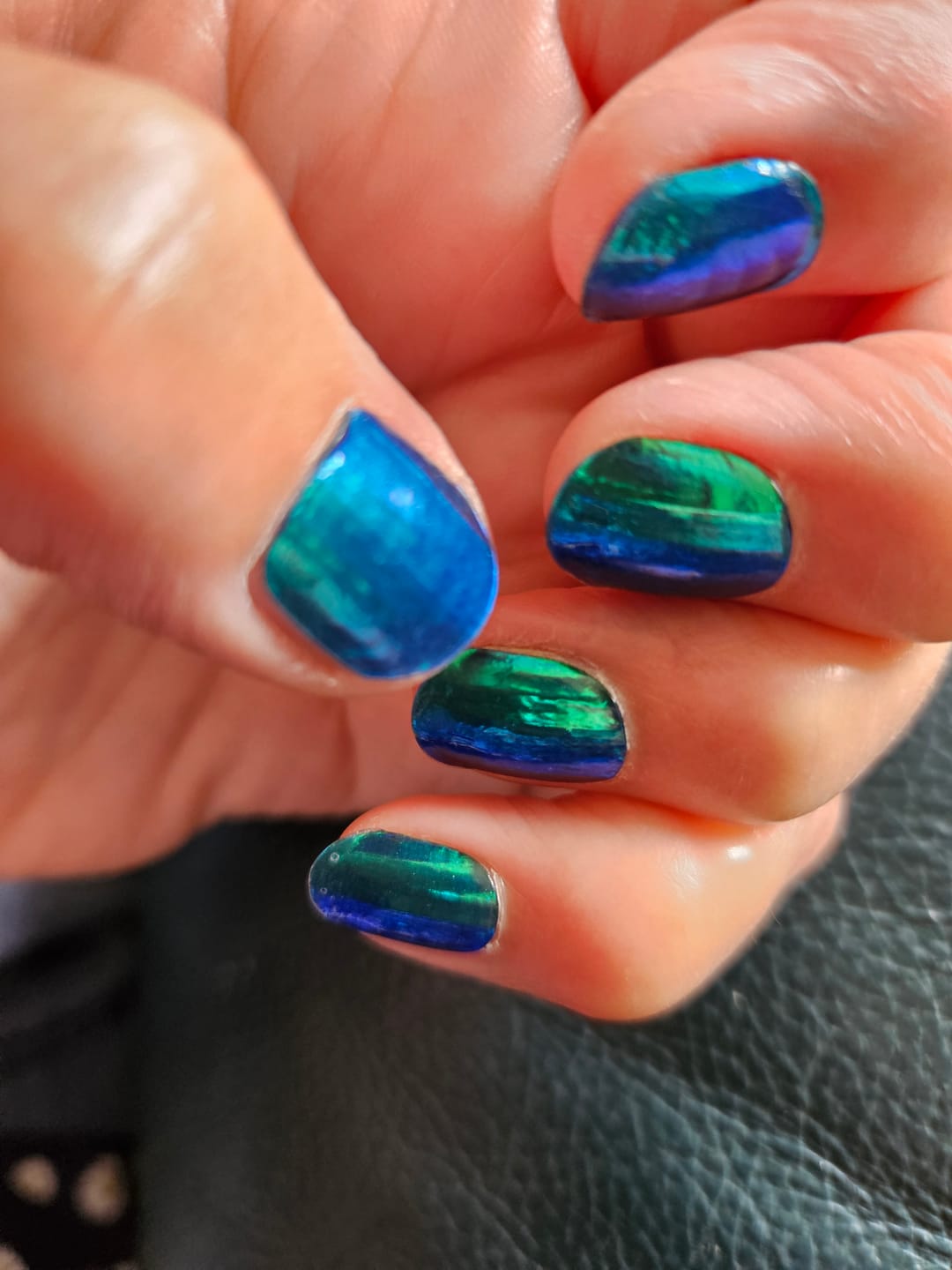 Customer photo review of Coastal Blue Green Chameleon DIY Semicured Gel Nail Sticker Kit