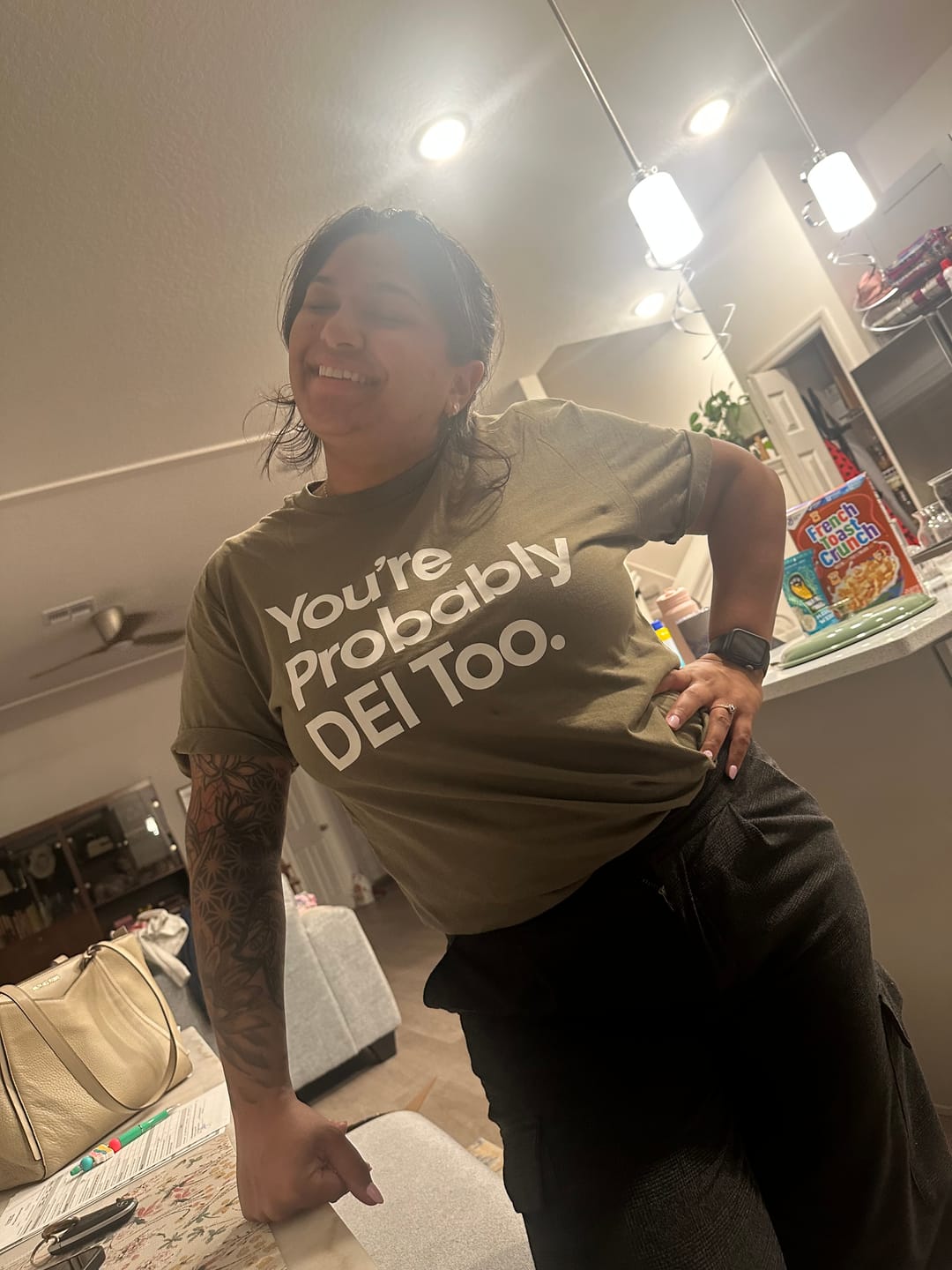 Customer photo review of You're Probably DEI Too Unisex Tee (Front and Back Design Print)