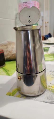 Customer photo review of Cafetière Italienne 12 Tasses en Acier Inoxydable
