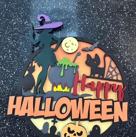 Customer photo review of Halloween Round Door Sign laser cut svg file