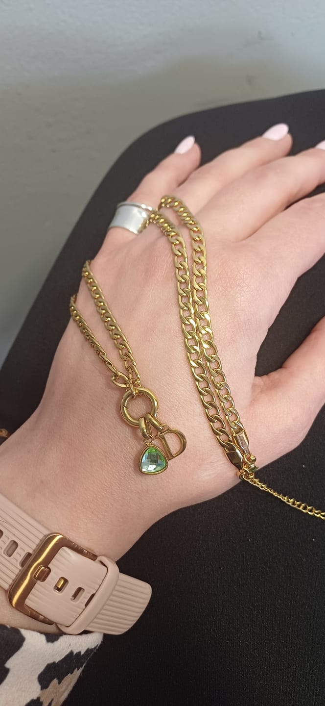 Customer photo review of Letter & birthstone necklace gold