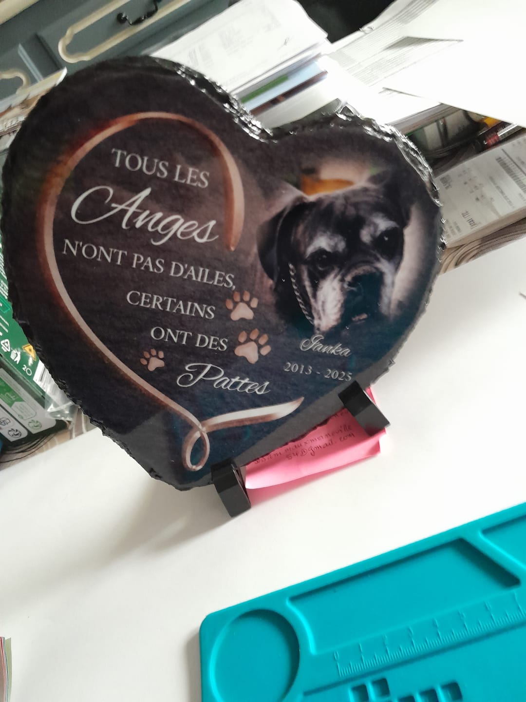 Customer photo review of Anges avec pattes - Cœur en ardoise personnalisé