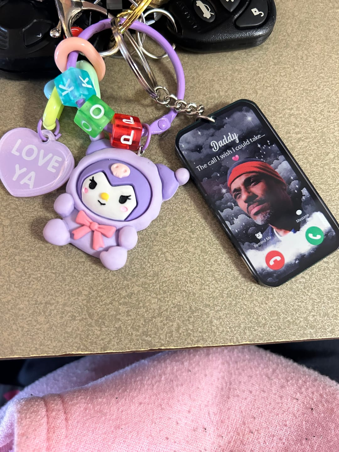 Customer photo review of The Call I Wish Memorial Sympathy Gift - Photo Inserted Different On 2 Sides Personalized Keychain