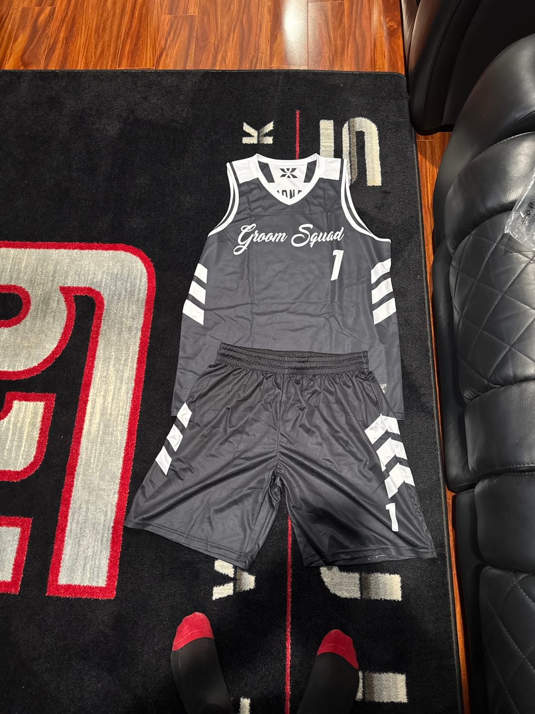 Customer photo review of Custom Black White Double Side Sets Men Basketball Jersey