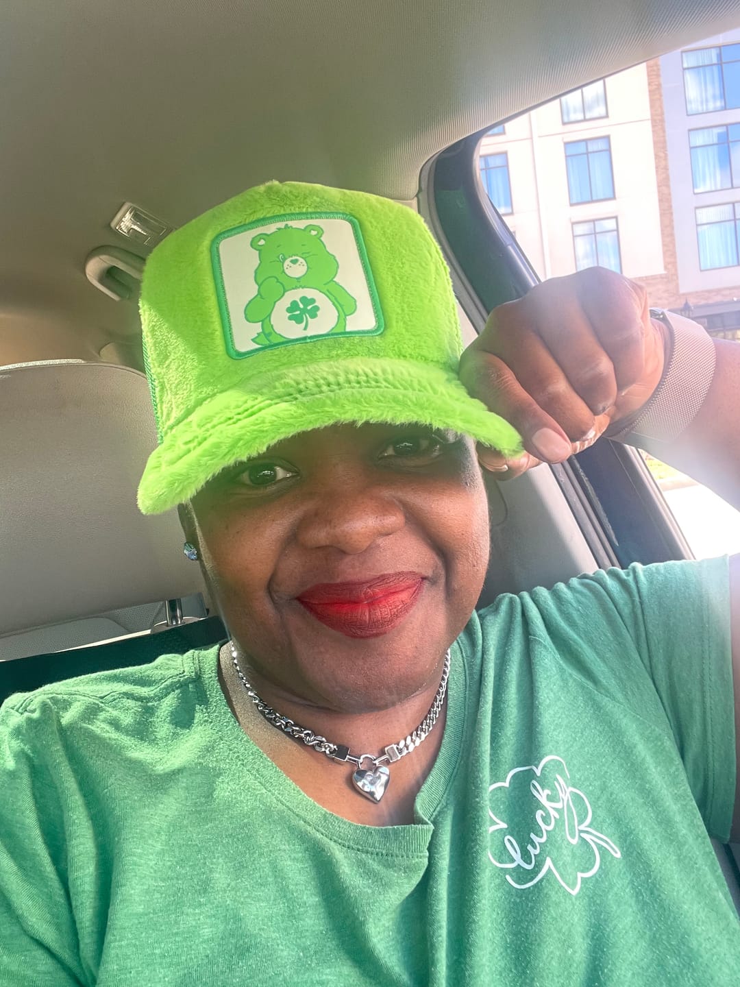 Customer photo review of OVERLORD X Care Bears:  Good Luck Bear Trucker Cap