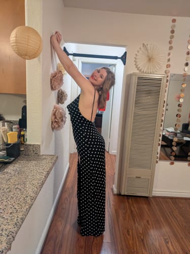 Customer photo review of Polka Dot Cowl Neck Maxi Dress