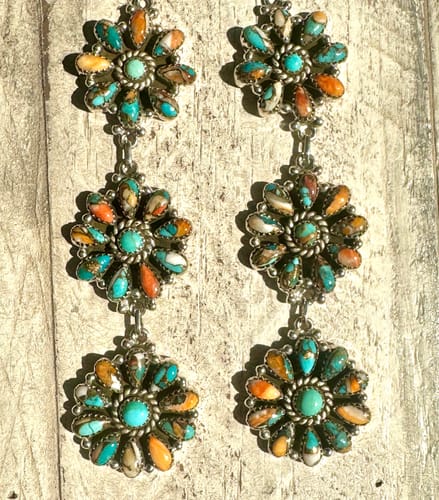 Customer photo review of Cassidy Collection “Better Than Revenge” Handmade Spice, Turquoise and Sterling Silver Flower Dangle Earrings