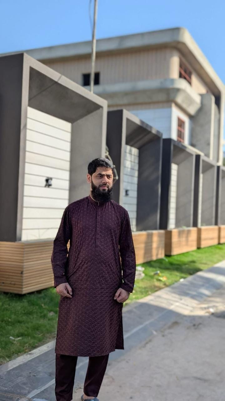 Customer photo review of Gents Unstitched wash n wear Embroidery Suit (nova crown)mahroon 01