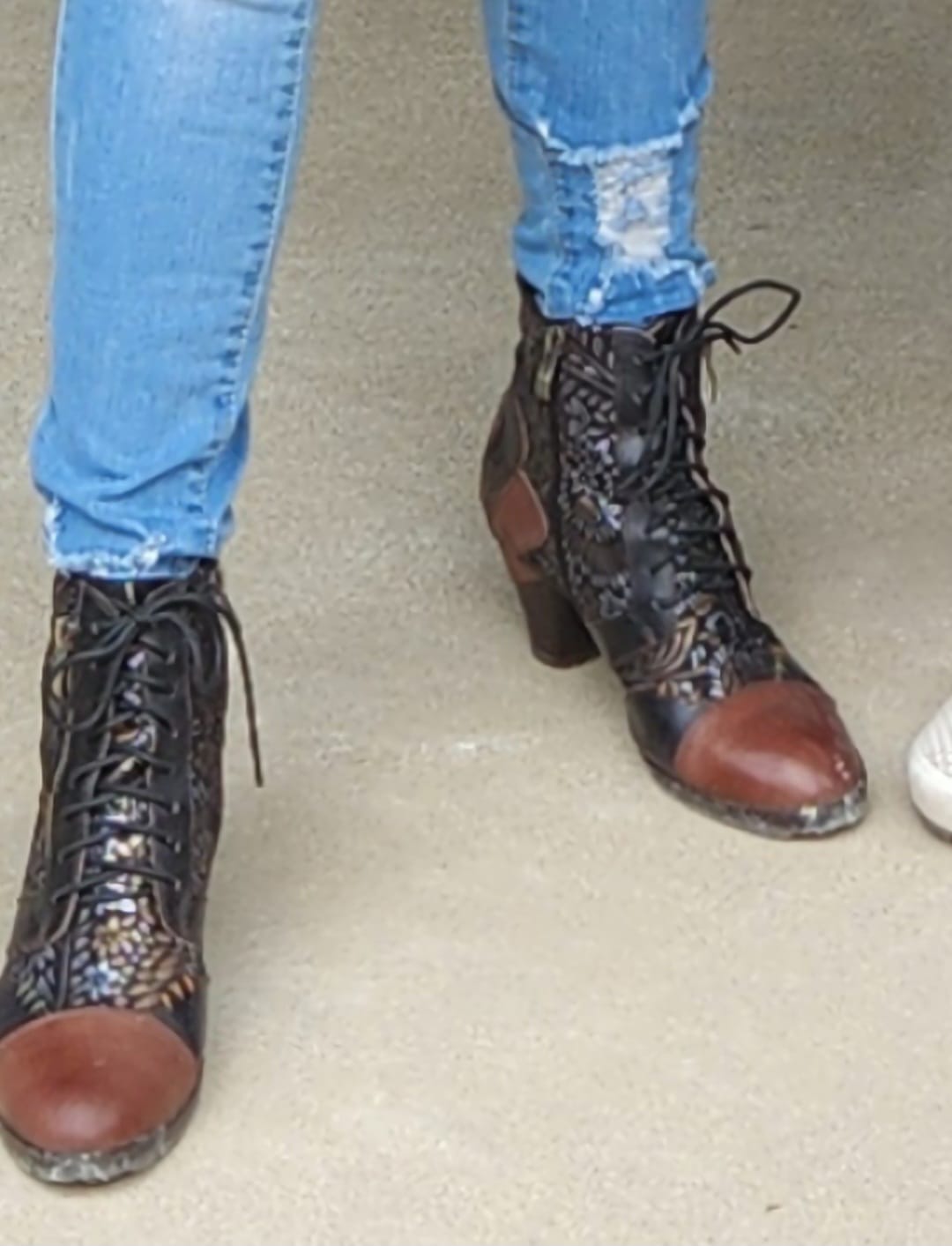 Customer photo review of Retro Handmade Leather Patchwork Ankle Boots