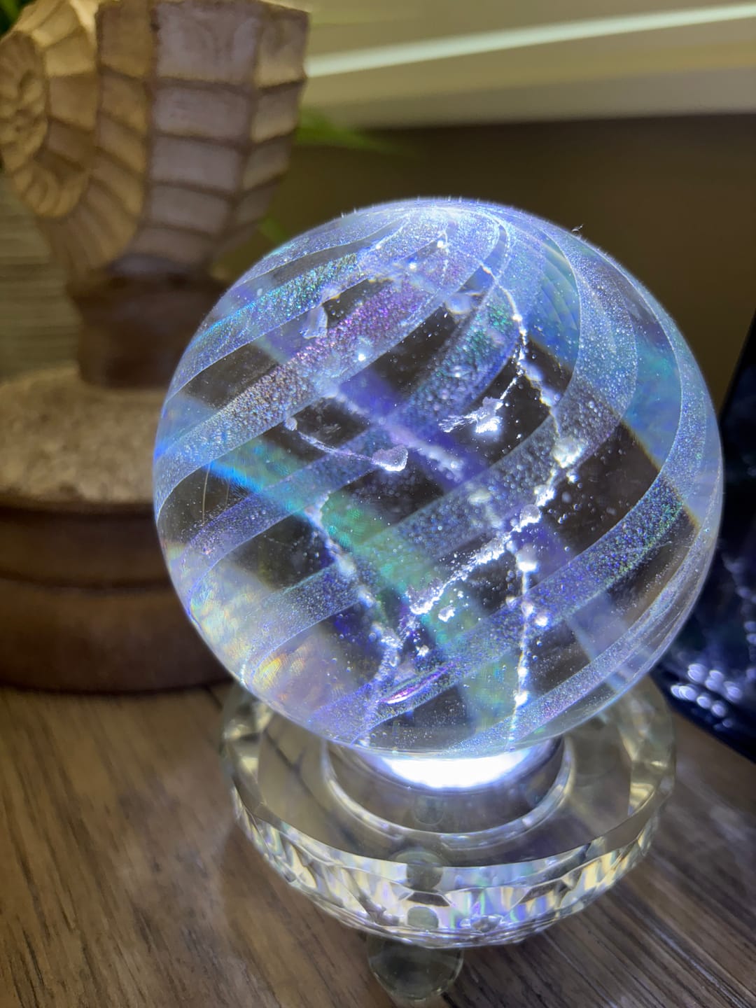 Customer photo review of Illuminated Dichroic Rainbow Orb with Cremains
