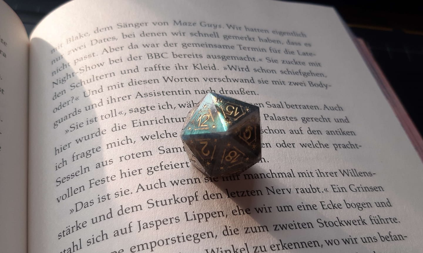 Customer photo review of URWizards D&D Labradorite Engraved Dice Set Astrology Style