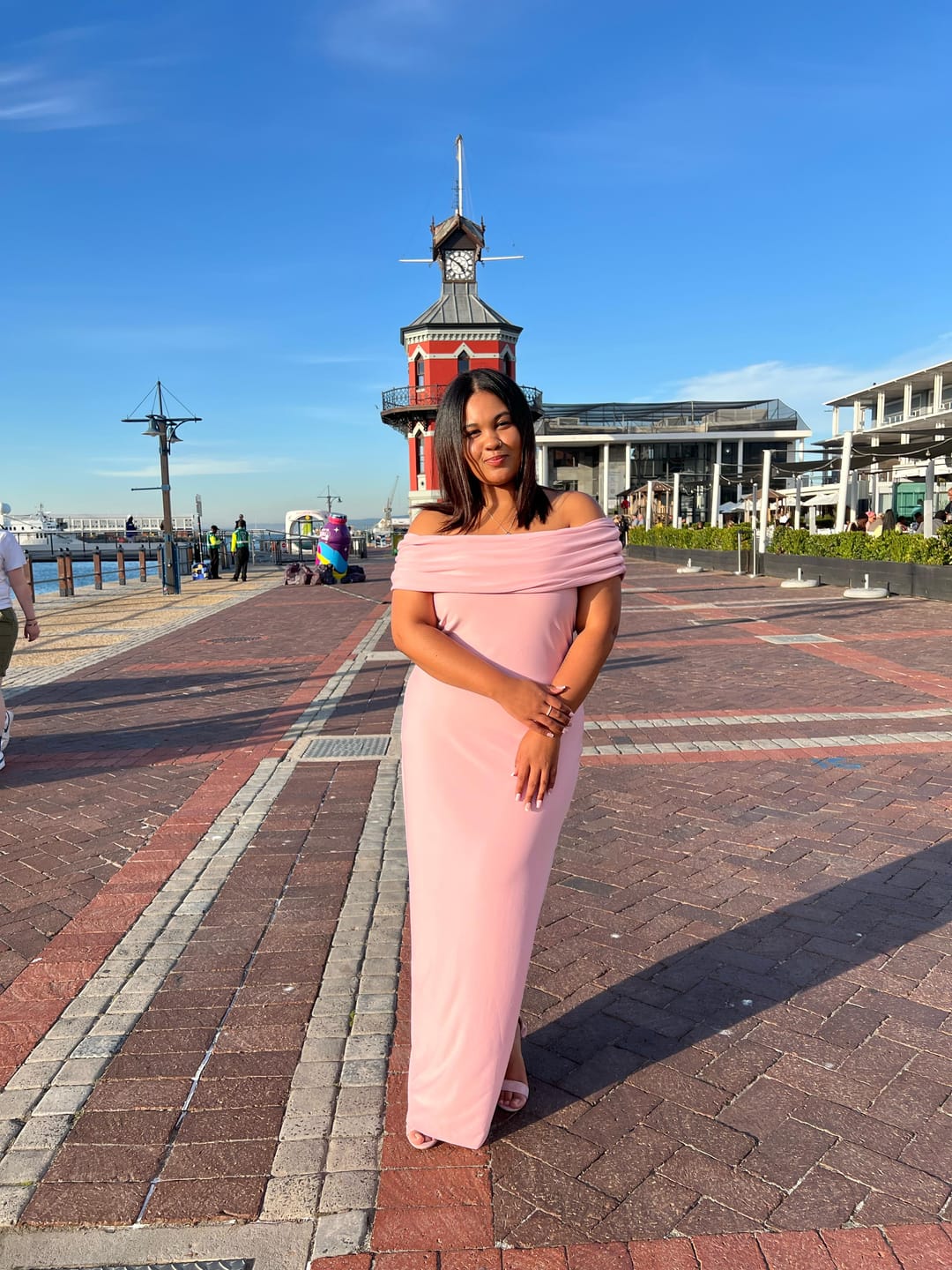 Customer photo review of Baby Pink Off-shoulder Bardot Sculpted Dress